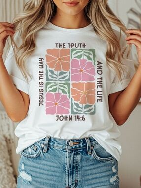 John 14:6 Floral Bible Verse T-Shirt | Jesus Is The Way Tee